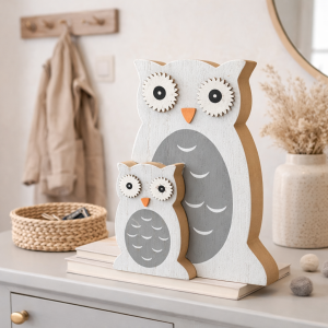 Sowa figurki drewno para sówki 2w1 szare M