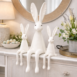 Zając królik zajączek siedzący biała figurka flock 63cm