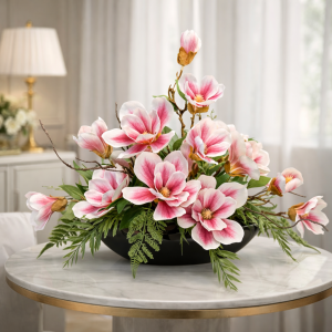 Magnolia magnolie silikon niska kompozycja kwiatowa Vera black