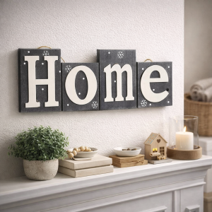 Napis zawieszka dekoracja HOME drewno szary 