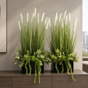 Sztuczna trawa w czarnej donicy kompozycja zielona Riva black 80cm new