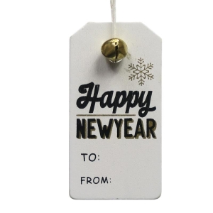 Etykieta prezent zawieszka BIAŁA Happy New Year
